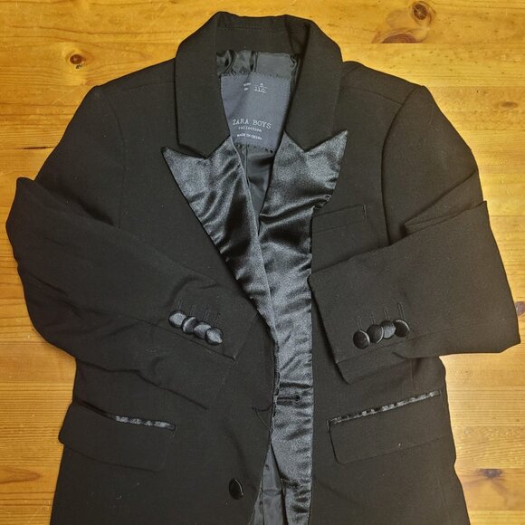 Zara Boys Black Blazer Jacket with shiny collar Size 5 - Picture 8 of 9